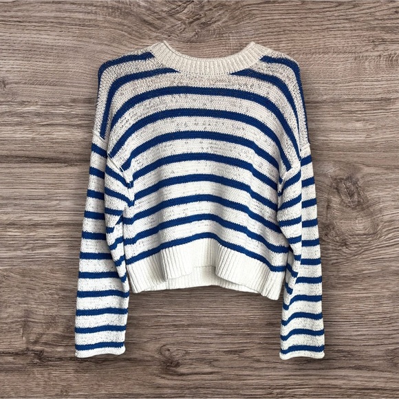 J.Crew Textured Tie Back Rollneck Sweater Sz S Blue White Oversized Boxy 2024 - Picture 4 of 15
